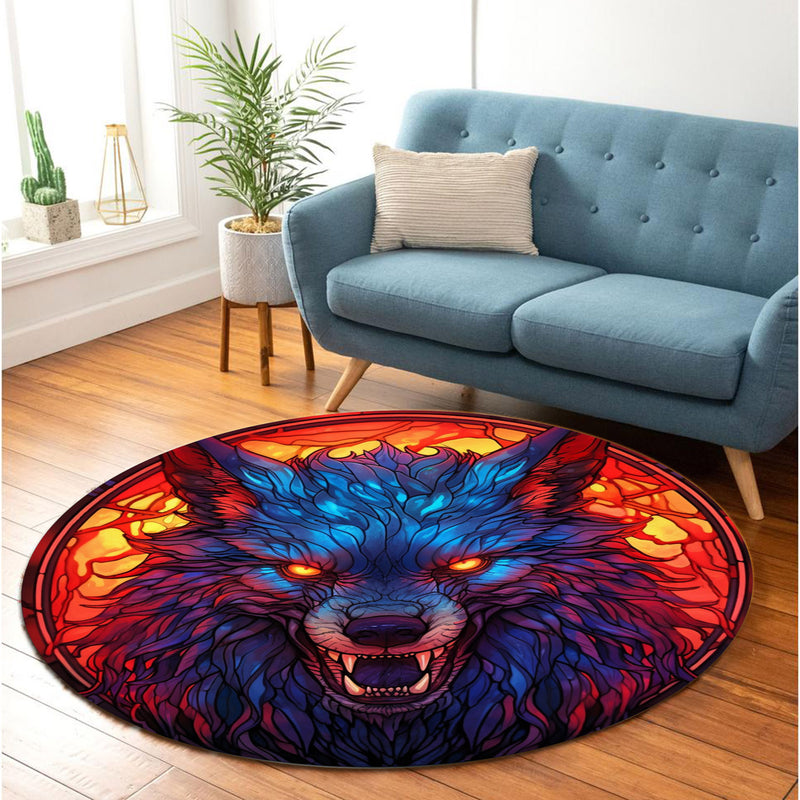 Wolf Stained Glass Round Carpet Rug Bedroom Livingroom Home Decor