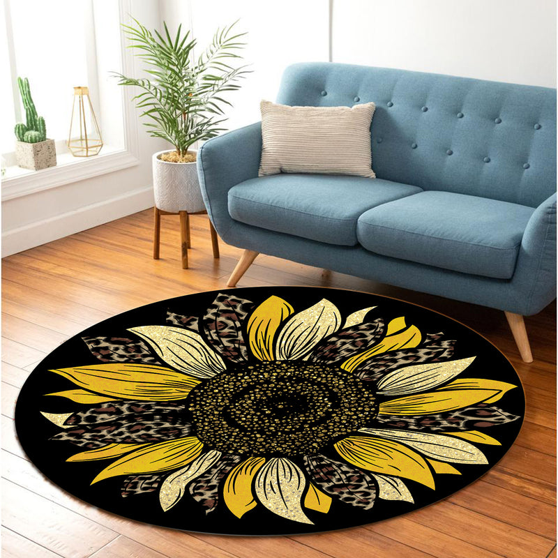 Yellow Cheetah Sunflower Round Rug