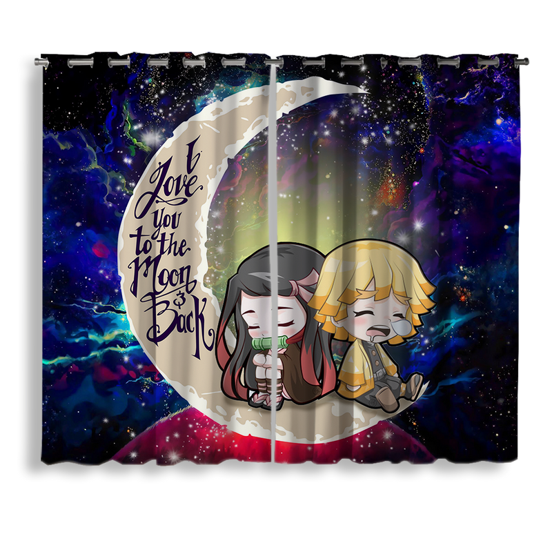 Zenitsu And Nezuko Chibi Demon Slayer Love You To The Moon Galaxy Window Curtain