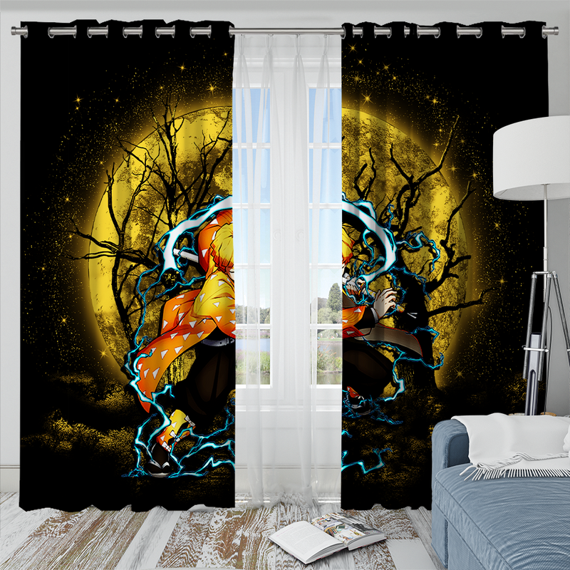 Zenitsu Demon Slayer Anime Moonlight Window Curtain