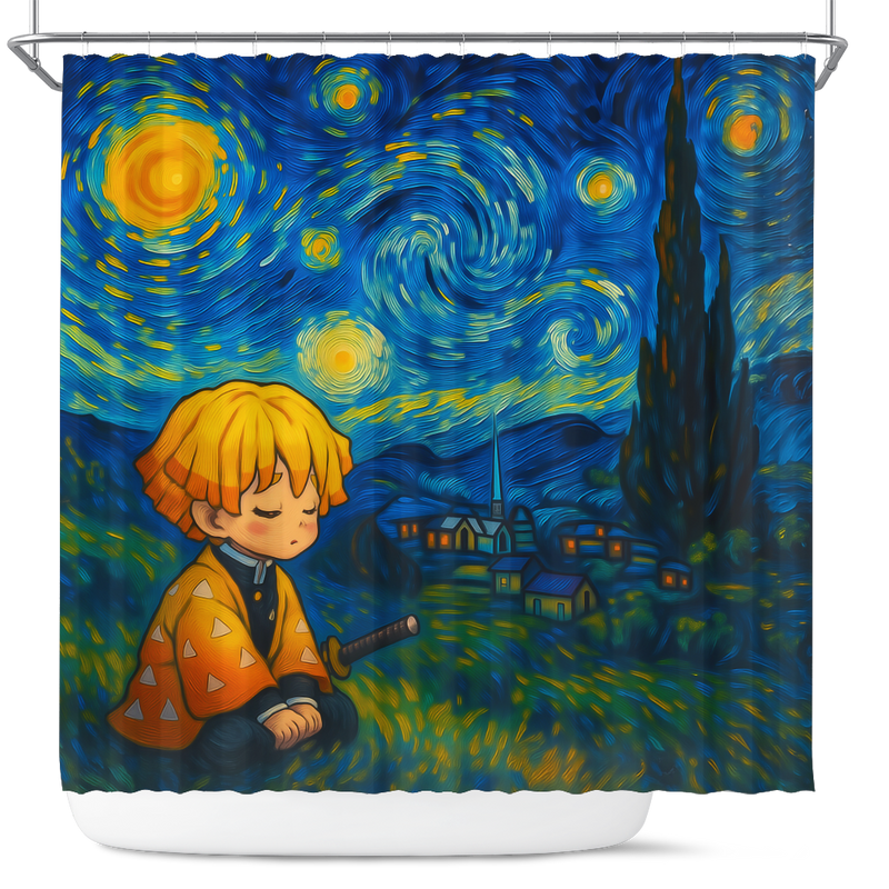 Zenitsu Chill Starry Night Shower Curtain