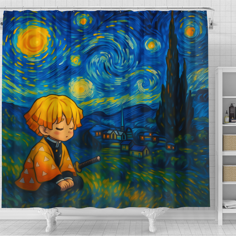 Zenitsu Chill Starry Night Shower Curtain
