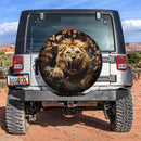 A Lion Attacking Through A Brick Wall Car Spare Tire Cover