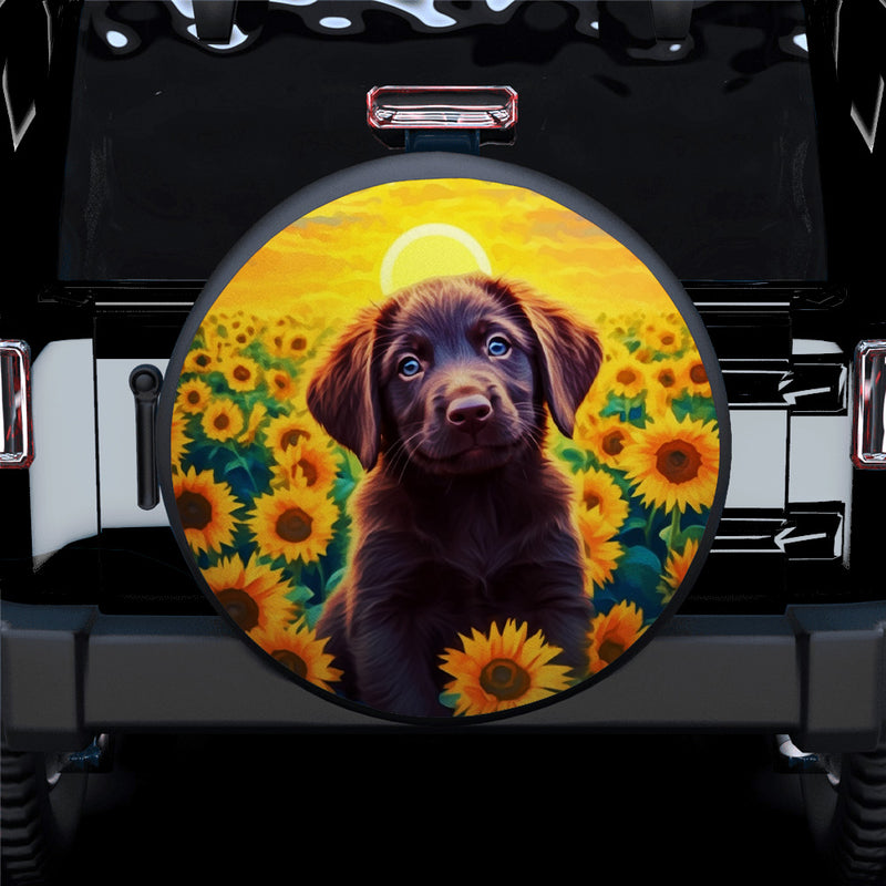 Rainbow Colored Cute Puppy Dog Sunflower Car Spare Tire Covers Gift For Campers