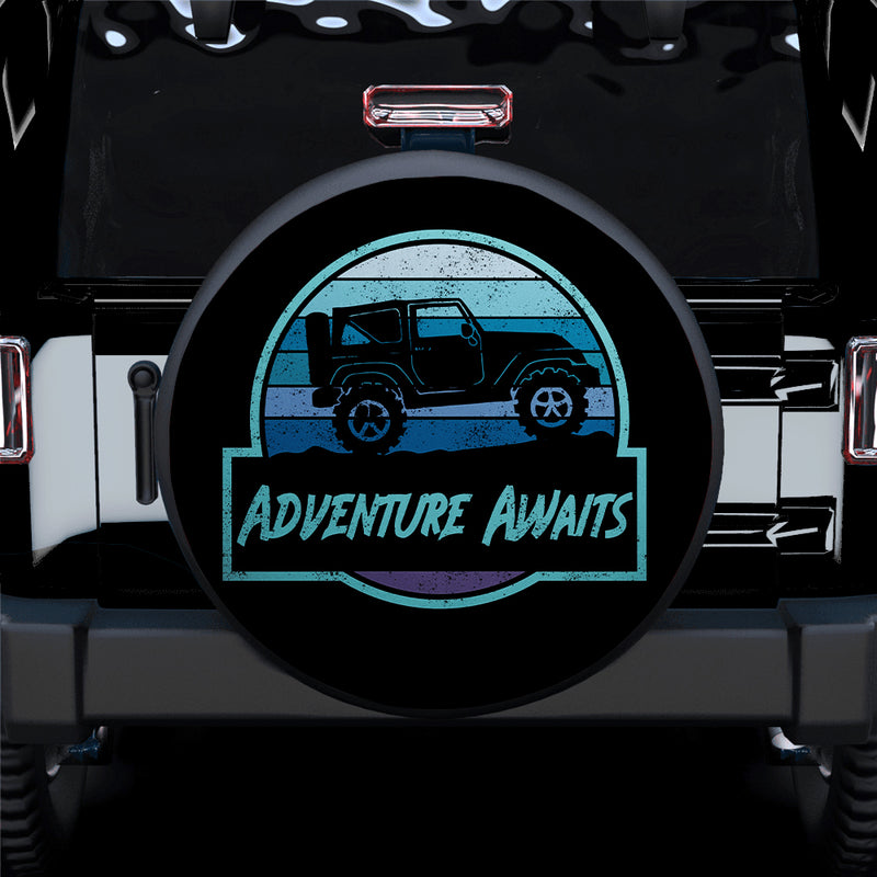 Vintage Jeep Adventure Awaits Blue Car Spare Tire Covers Gift For Campers
