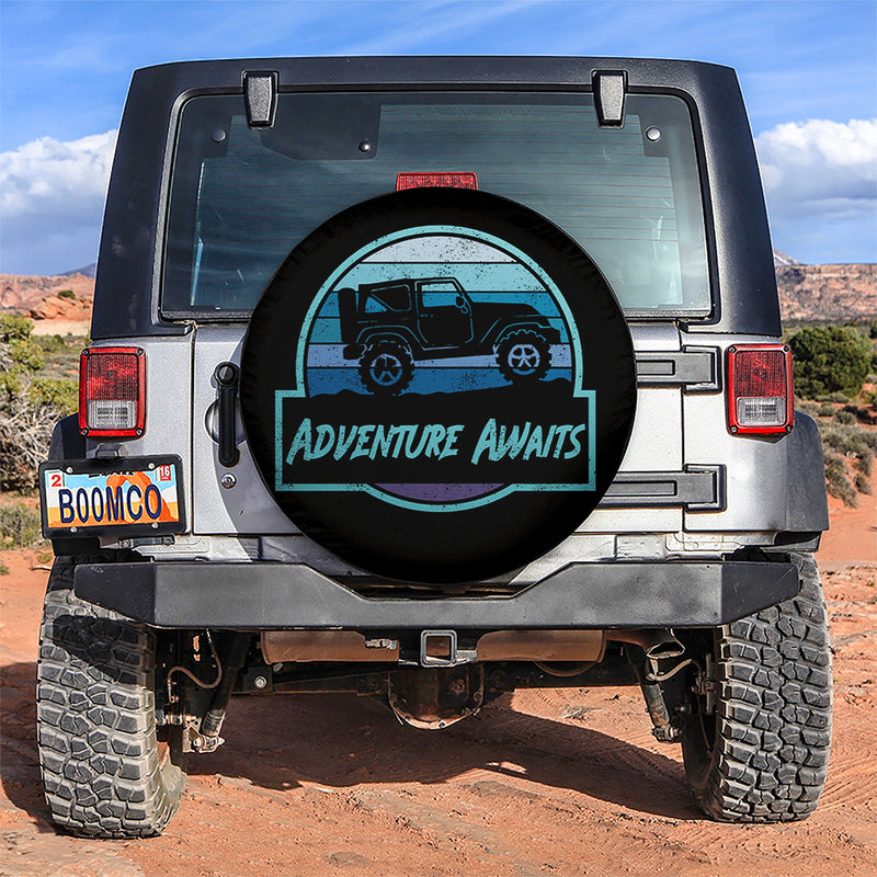Vintage Jeep Adventure Awaits Blue Car Spare Tire Covers Gift For Campers