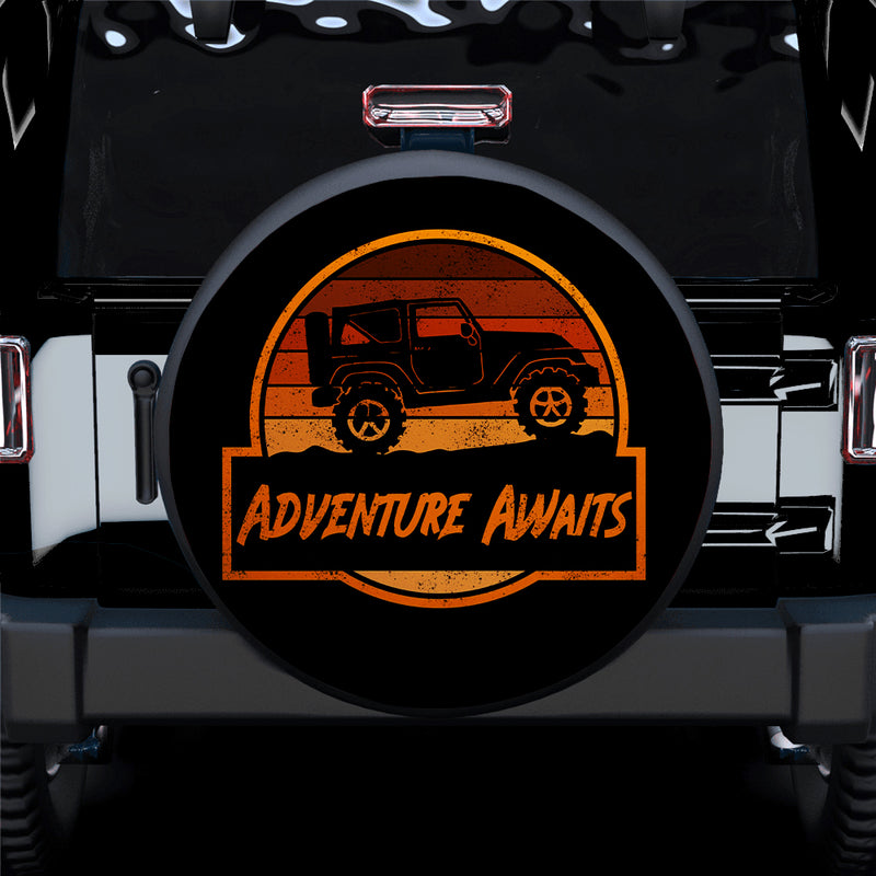 Vintage Jeep Adventure Awaits Orange Car Spare Tire Covers Gift For Campers