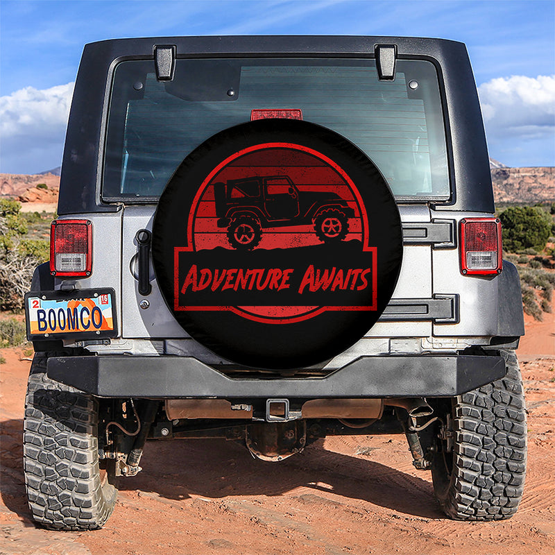 Vintage Jeep Adventure Awaits Red Car Spare Tire Covers Gift For Campers