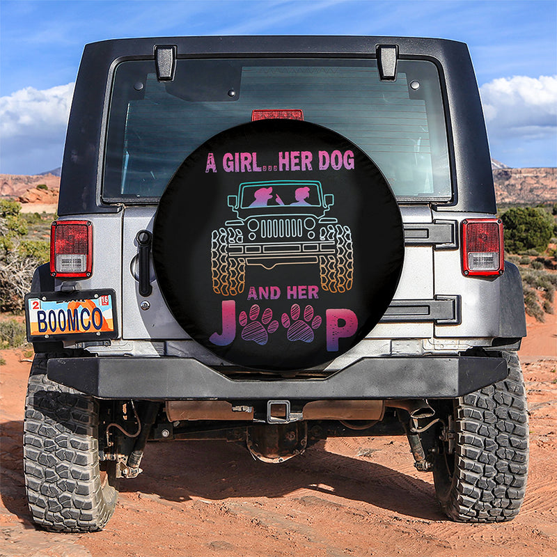 A Girl Her Dog And Her Jeep Car Spare Tire Covers Gift For Campers