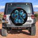 Blue Paw Print Hawaiian Hibiscus Jeep Car Spare Tire Cover