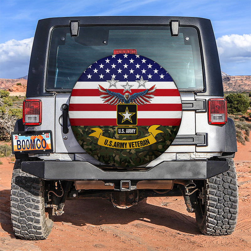 U.S. Army Veteran American Flag Jeep Car Spare Tire Covers Gift For Campers