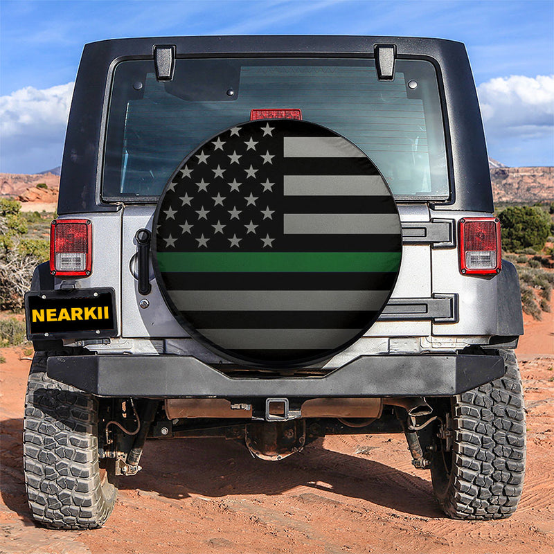 Thin Green Line Military American US Flag Car Spare Tire Cover
