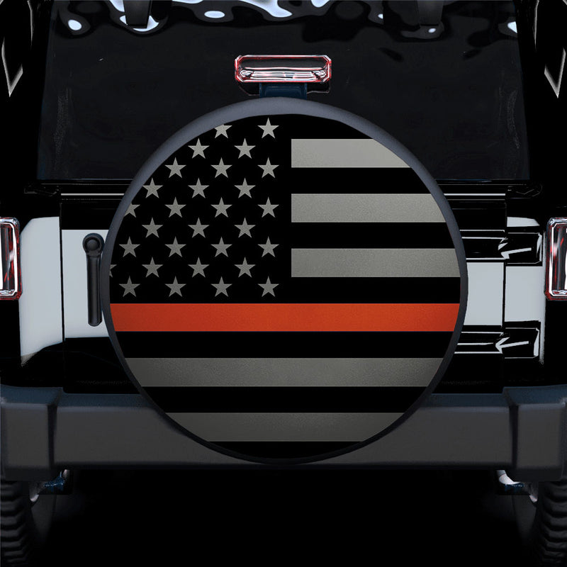 Thin Orange Line American US Flag Car Spare Tire Cover