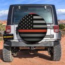 Thin Orange Line American US Flag Car Spare Tire Cover