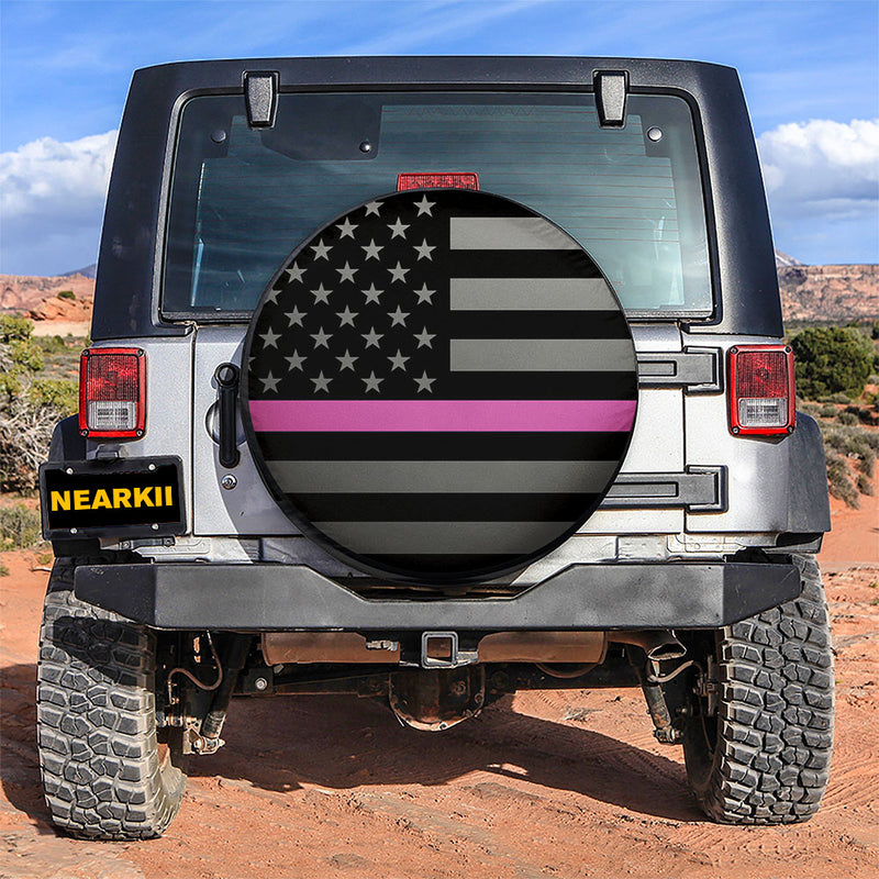 Thin Pink Line American US Flag Car Spare Tire Covers Gift For Campers