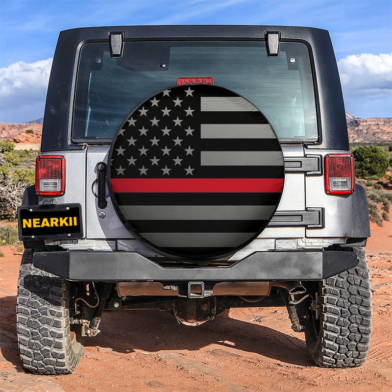 Thin Red Line Firefighters American US Flag Car Spare Tire Cover