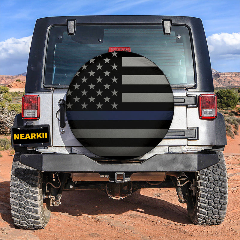 Thin Blue Line Police American US Flag Car Spare Tire Cover