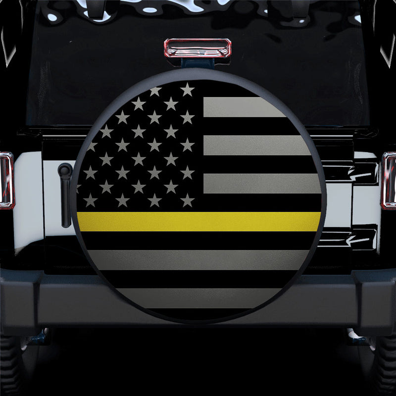 Thin Yellow Line American US Flag Car Spare Tire Cover