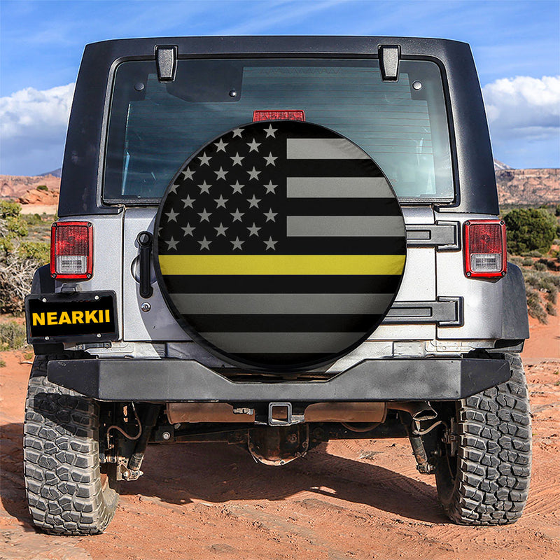 Thin Yellow Line American US Flag Car Spare Tire Cover