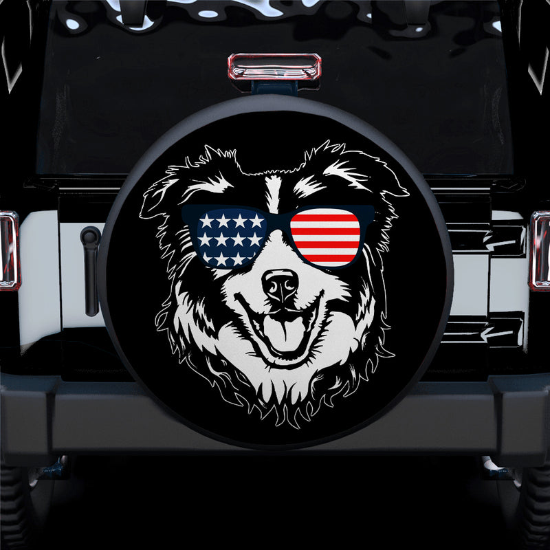 American Flag Sunglasses Funny Border Collie Dog Car Spare Tire Covers Gift For Campers