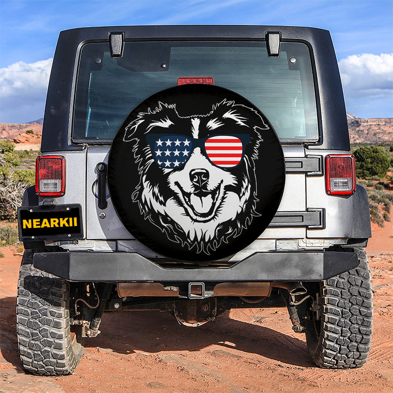 American Flag Sunglasses Funny Border Collie Dog Car Spare Tire Covers Gift For Campers