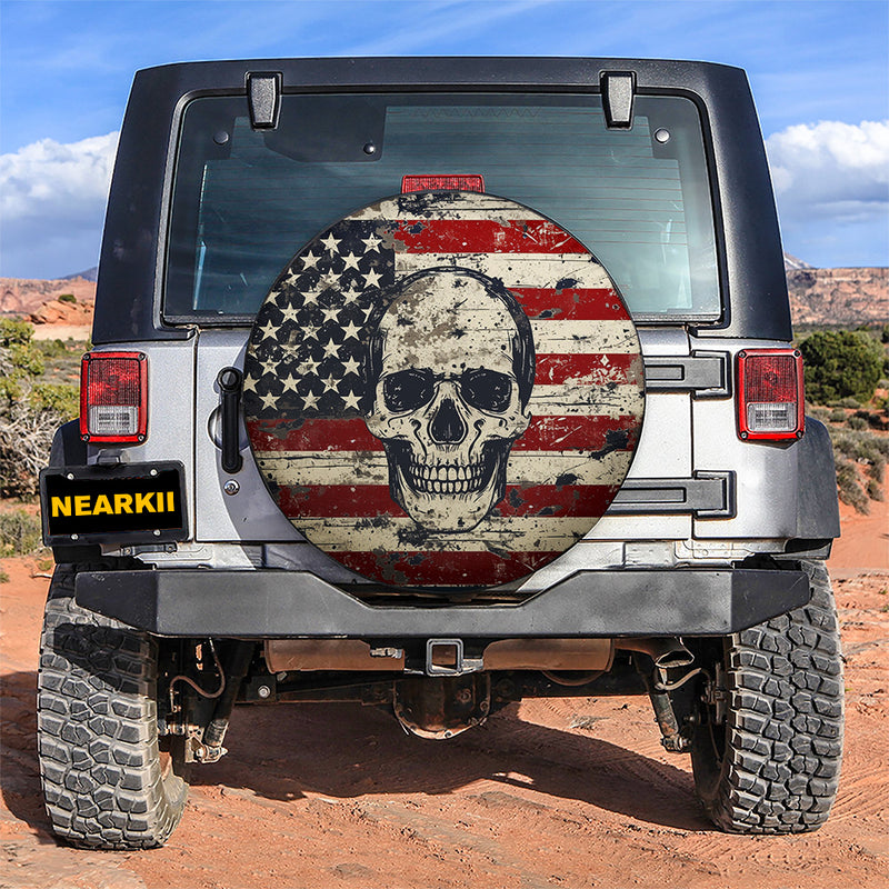 American Flag Skull Car Spare Tire Cover