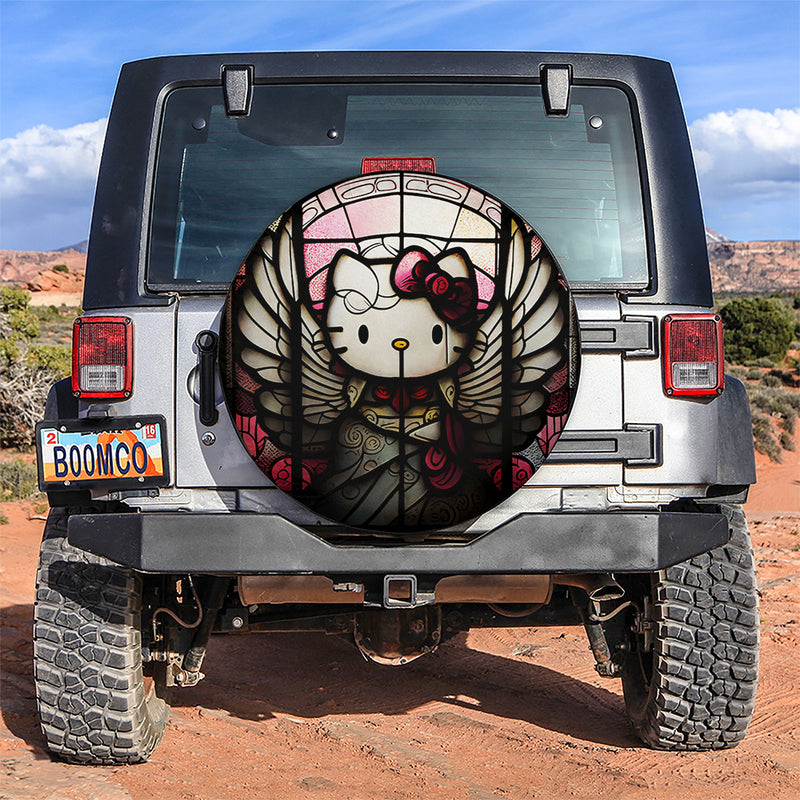 Angel Wing Stained Glass Hello Kitty Car Spare Tire Covers Gift For Campers