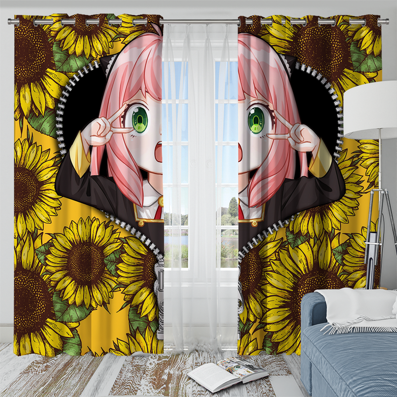 Anya Spy X Family Anime Sunflower Zipper Window Curtain