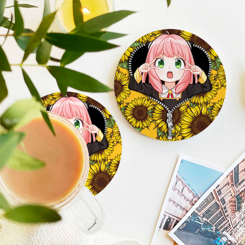 Anya Sunflower Zipper Ceramic Drink Coasters