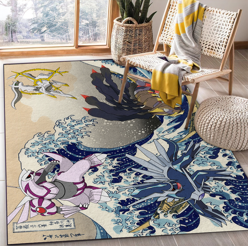Arceus Vs Giratina Palkia Dialga Pokemon The Great Wave Carpet Rug Home Room Decor