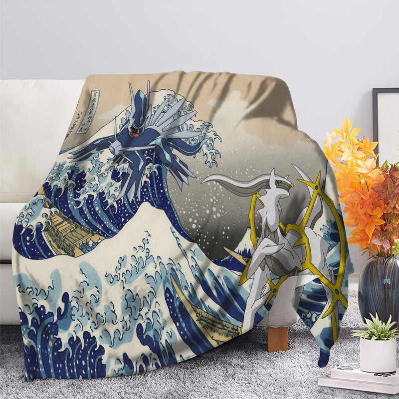 Arceus Vs Dialga Pokemon The Great Wave Premium Blanket