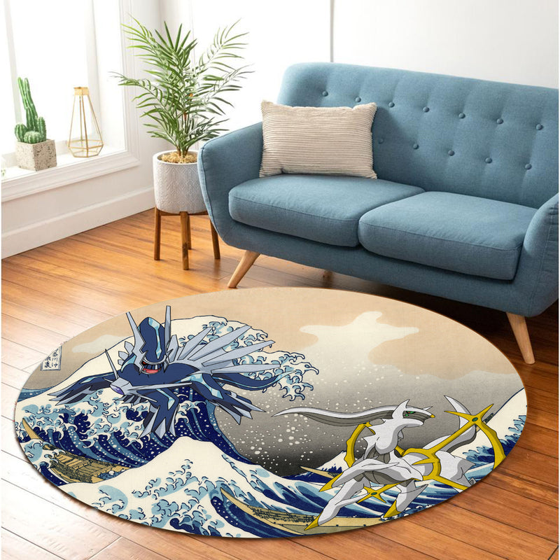Arceus Vs Dialga Pokemon The Great Wave Round Carpet Rug Bedroom Livingroom Home Decor