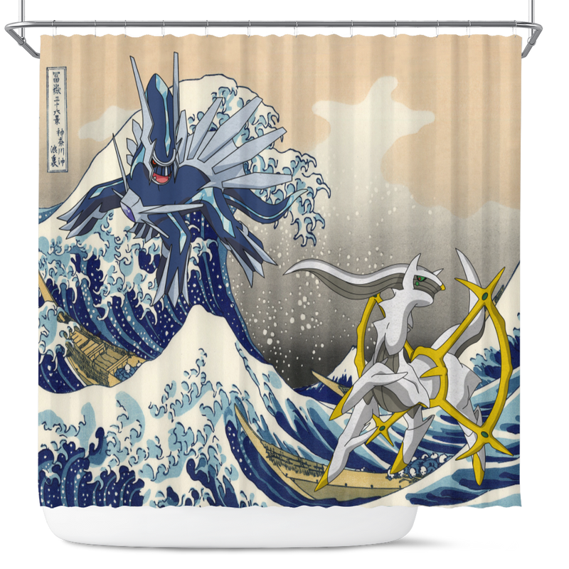 Arceus Vs Dialga Pokemon The Great Wave  Shower Curtain