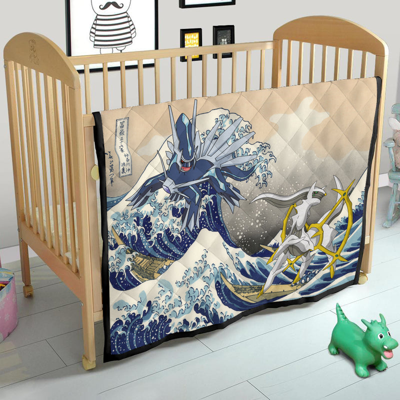Arceus Vs Dialga Pokemon The Great Wave Quilt Blanket