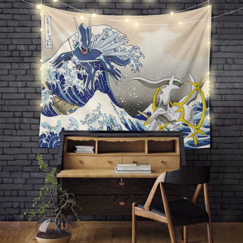 Arceus Vs Dialga Pokemon The Great Wave Tapestry Room Decor
