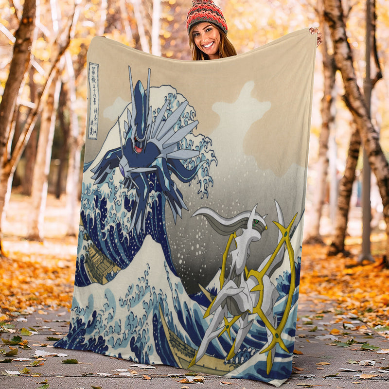 Arceus Vs Dialga Pokemon The Great Wave Premium Blanket