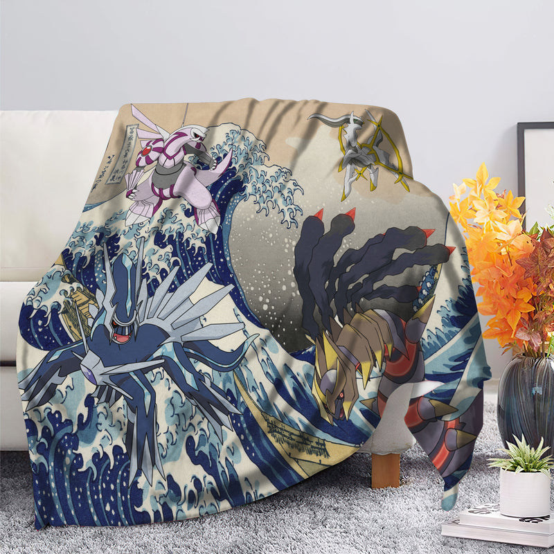 Arceus Vs Giratina Palkia Dialga Pokemon The Great Wave Premium Blanket