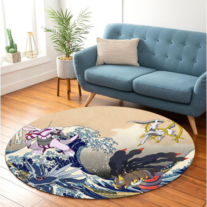 Arceus Vs Giratina Palkia Dialga Pokemon The Great Wave Round Carpet Rug Bedroom Livingroom Home Decor