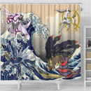 Arceus Vs Giratina Palkia Dialga The Great Wave Shower Curtain