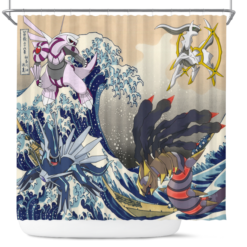 Arceus Vs Giratina Palkia Dialga Pokemon The Great Wave Shower Curtain