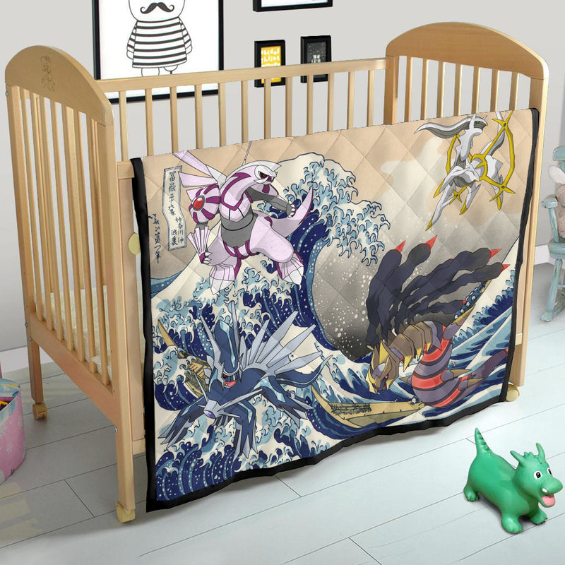 Arceus Vs Giratina Palkia Dialga Pokemon The Great Wave Mockup Quilt Blanket