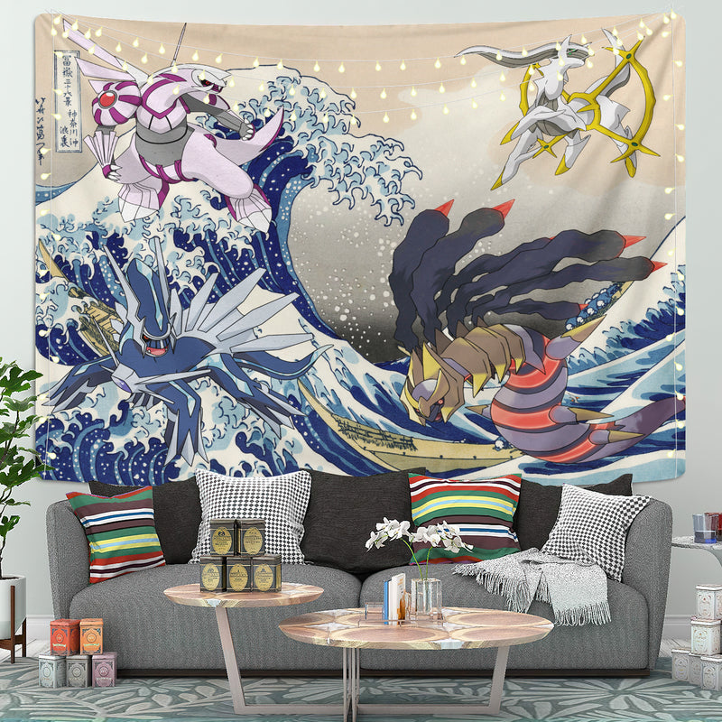 Arceus Vs Giratina Palkia Dialga Pokemon The Great Wave Tapestry Room Decor