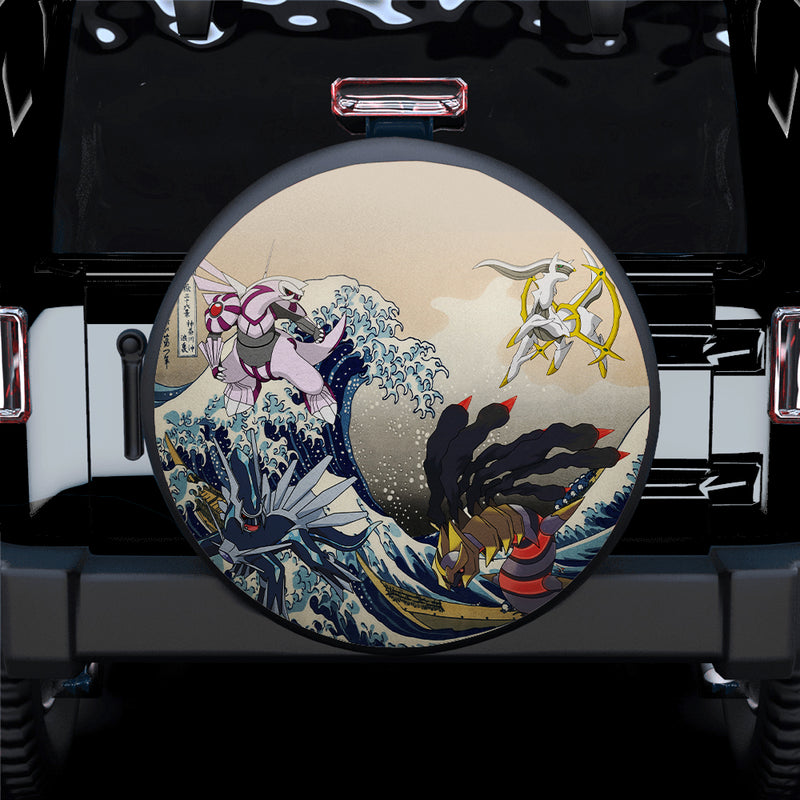 Arceus Vs iratina Palkia Dialga Pokemon The Great Wave Jeep Car Spare Tire Covers Gift For Campers