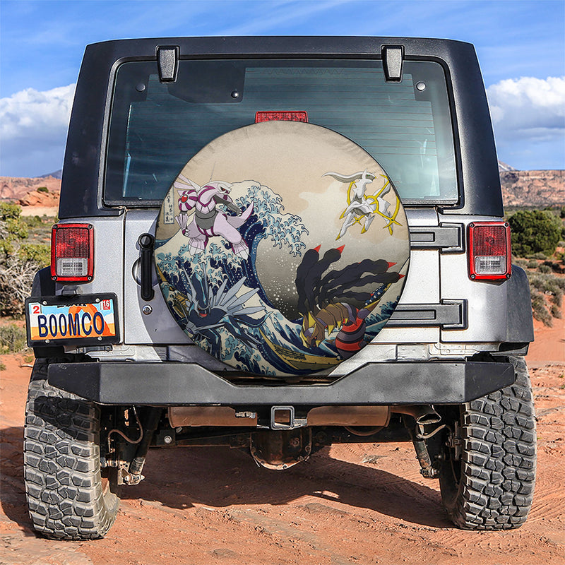 Arceus Vs iratina Palkia Dialga Pokemon The Great Wave Jeep Car Spare Tire Covers Gift For Campers