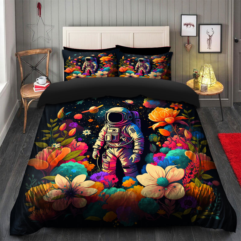 Astronaut Flower Bedding Set Duvet Cover And 2 Pillowcases