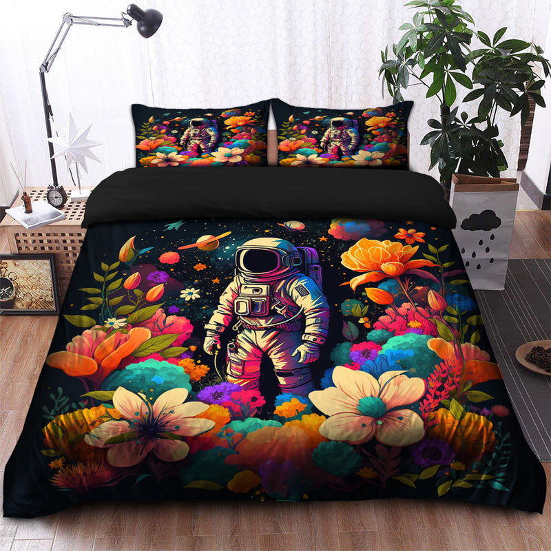 Astronaut Flower Bedding Set Duvet Cover And 2 Pillowcases