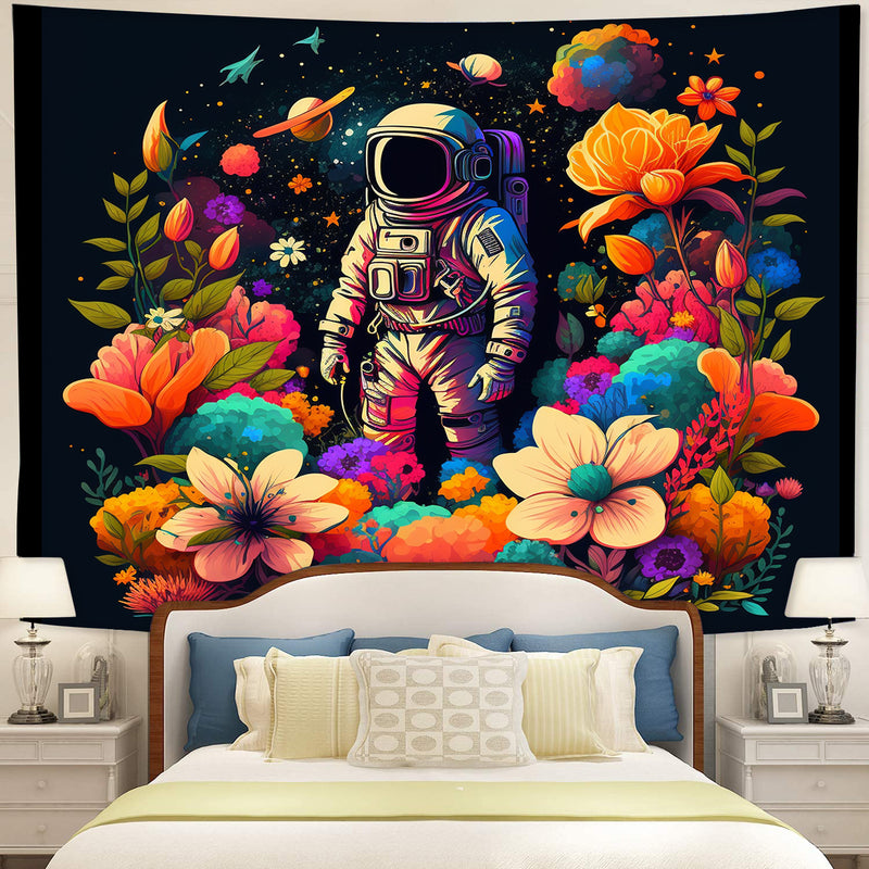Astronaut Surrounded With Thousands Of Colorful Flower Tapestry Room Decor