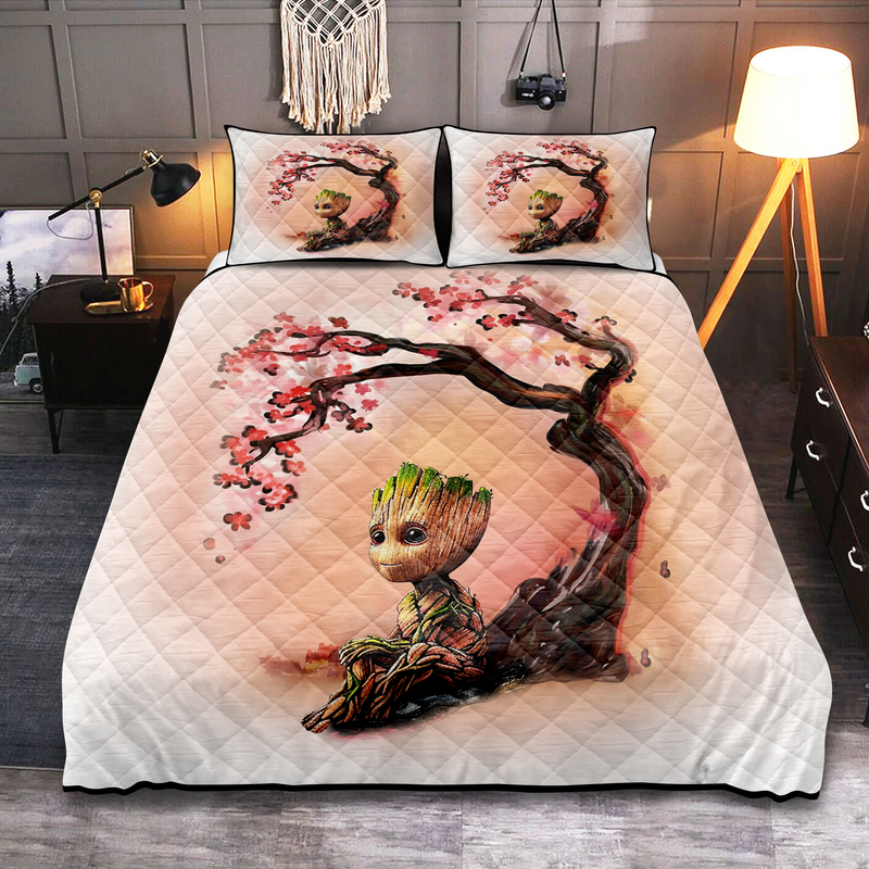 Baby Groot Cherry Blossom Quilt Bed Sets