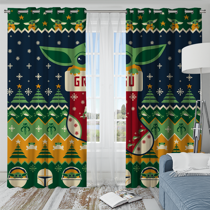 Baby Yoda Christmas Window Curtain