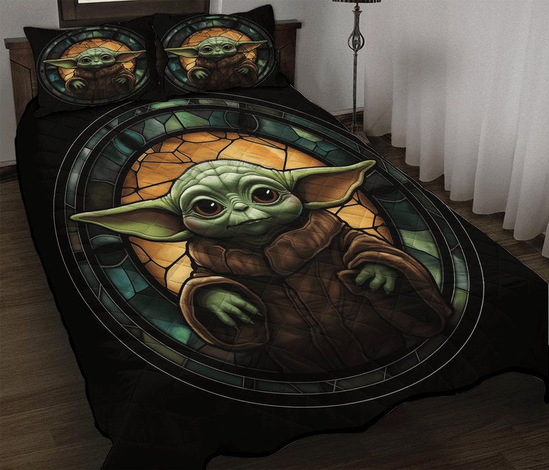 Baby Yoda Stained Glass Quilt Bed Sets